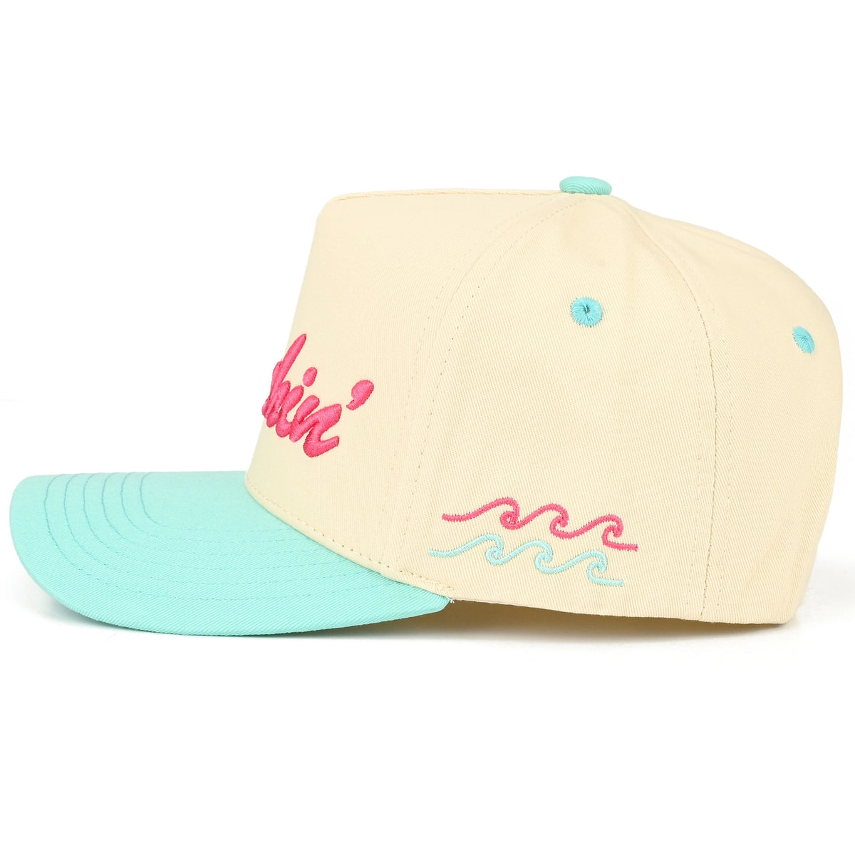 Beachin' Letter Embroidered On Two Tone Trucker Hat