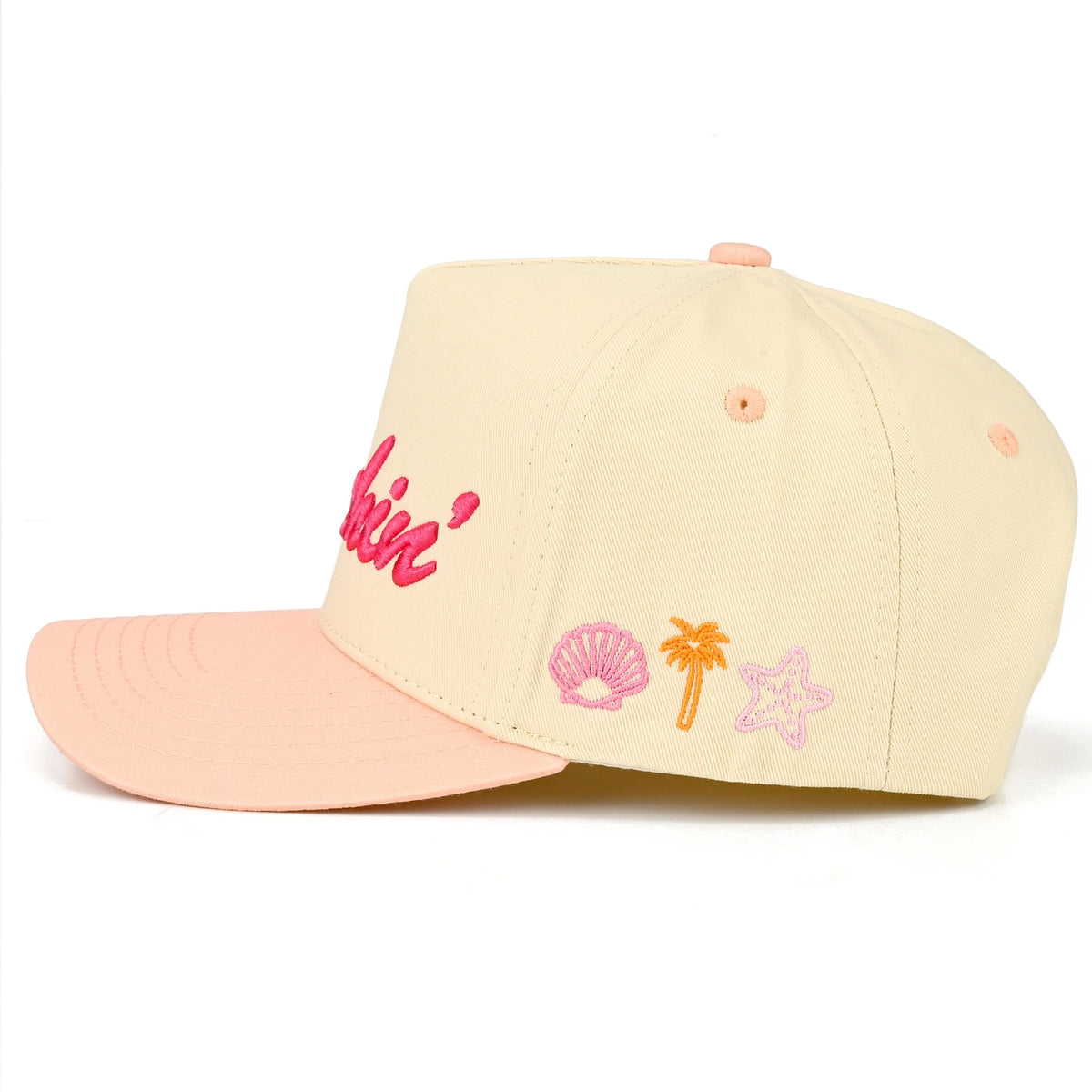 Beachin' Letter Embroidered On Two Tone Trucker Hat
