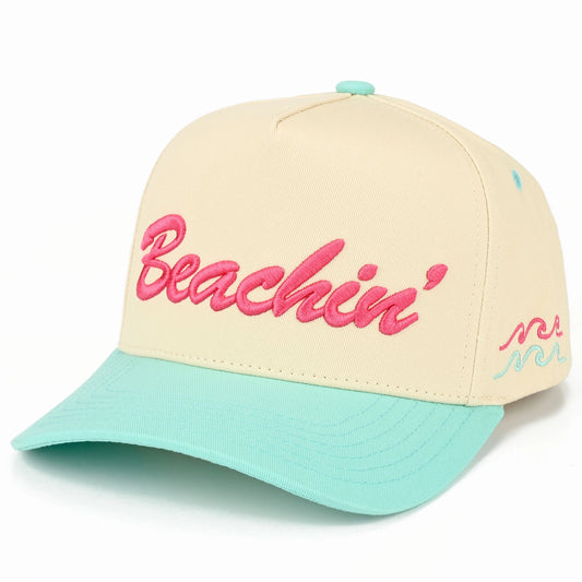 Beachin' Letter Embroidered On Two Tone Trucker Hat